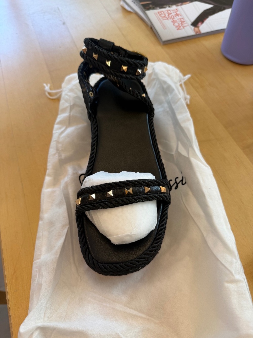 Sienna Rossi Vexa studded rope platform wedge in black